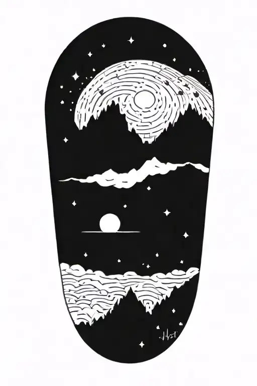 An intricate blackwork tattoo depicting the alignment of the stars in the night sky tattoo design idea