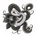 snake wrapped around collarbone with flowers intertwined tattoo design idea
