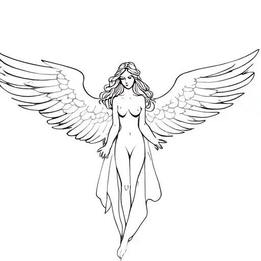 angel, women, line art, nude, minimalist, easy to tattoo tattoo design idea