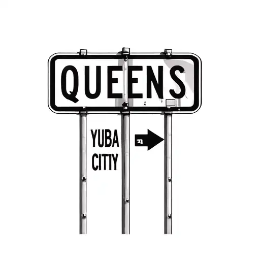 I want a simple stencil of a street sign that says queens in one direction and yuba city in the other I want it printabl tattoo design idea