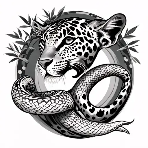 baobab tree leopard print, snake print incorporated water drum tattoo design idea
