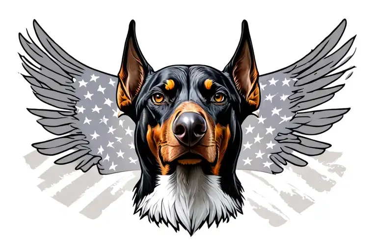 eagle, American flag, Doberman dog head tattoo design idea