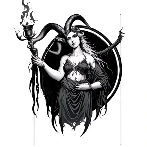 baphomet woman holding torch tattoo design idea