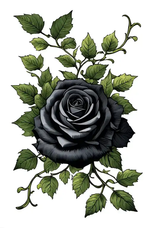 ivy leaves and vines with black roses intertwined wrapping around arm tattoo design idea
