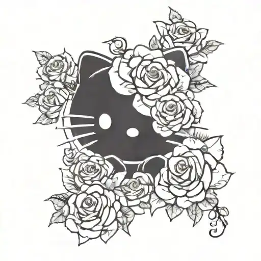 Surround Hello Kitty with soft, flowing roses. The roses can be red, pink, and even white with subtle shading to give th tattoo design idea