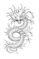 dragon, lily of the valley flower intertwined tattoo design idea