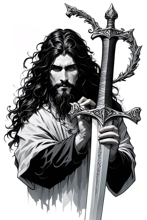 Okay so here’s what I want a sword being held by two hands I want the sword to be a ornamental looking broadsword someth tattoo design idea