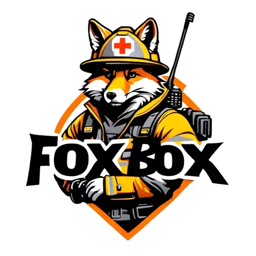 "Fox Box" "Fox Box" Tough looking fireman fox wearing firefighting gear with radio equipment. Helmet has maltese cross. tattoo design idea