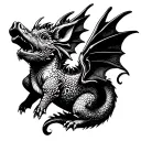 pig and baby dragon flying tattoo design idea