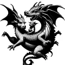 pig and baby dragon flying tattoo design idea