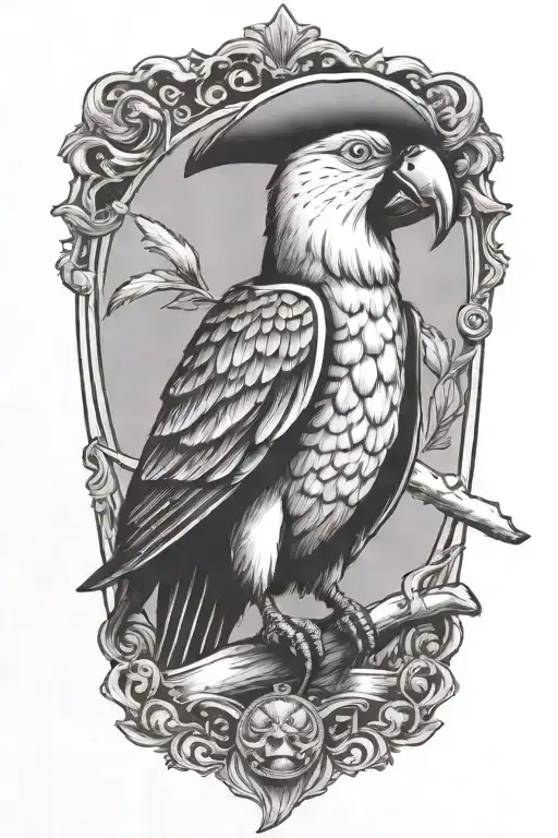 long  body sailor Jerry style parrot with pirate hat  tattoo design idea