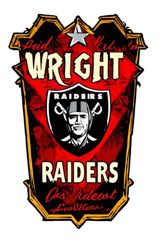 My last name, Wright in old English with a Las Vegas Raiders logo in it  tattoo design idea