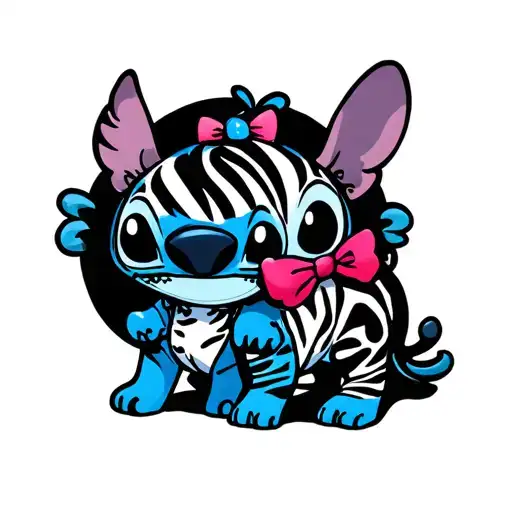 stitch and scrump with zebra pattern inspired tattoo design idea