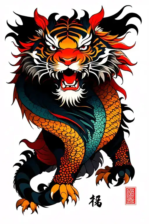 dragon and tiger with background tattoo design idea