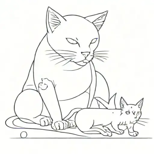 on a straight Line, a cat, a dog, a baby crawling and a little girl tattoo design idea