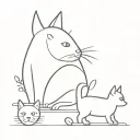on a straight Line, a cat, a dog, a baby crawling and a little girl tattoo design idea