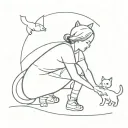 on a straight Line, a cat, a dog, a baby crawling and a little girl tattoo design idea