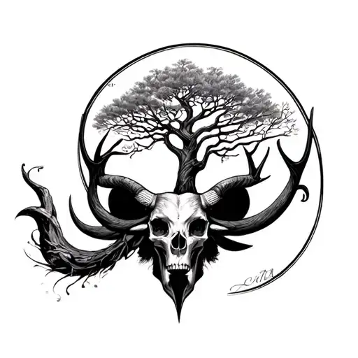 Concept tattoo Libra, taurus, pisces, tree, memento mori tattoo design idea