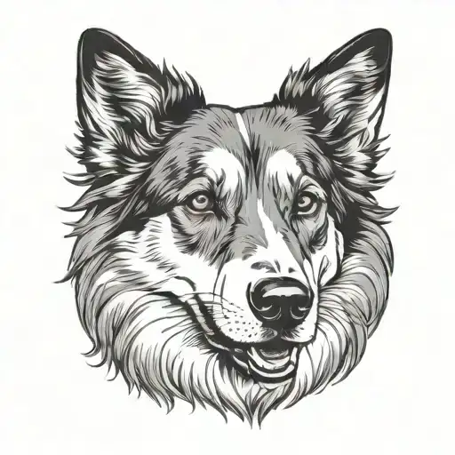 frontal view collie face with mood behind tattoo design idea