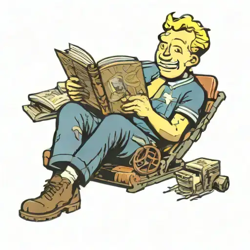 Fallout Vault Boy reading tattoo design idea