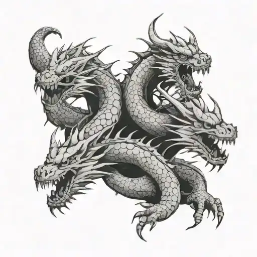 three headed Black dragon  tattoo design idea