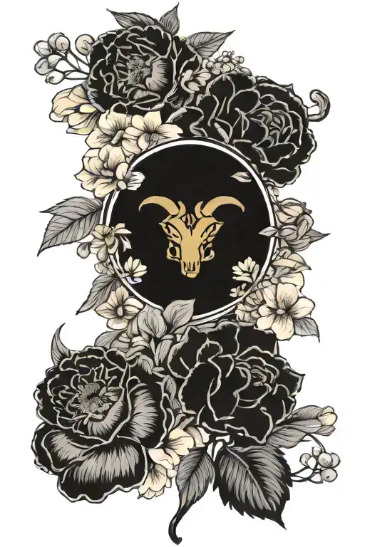 aries and leo zodiac sign surround with april birth flower and August birth flower tattoo design idea