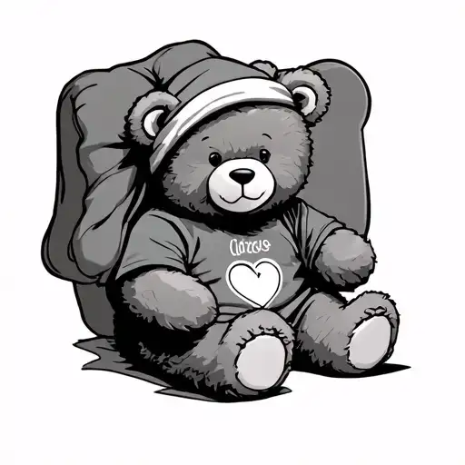 teddy bear sitting down with sleep clothes and a sleep hat that is long tattoo design idea