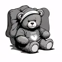 teddy bear sitting down with sleep clothes and a sleep hat that is long tattoo design idea