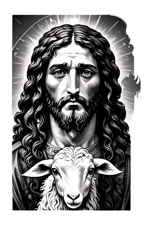 Fear the lamb half Jesus Christ half lamb tattoo design idea