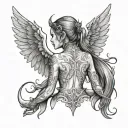 back tatto of half angel half demon girl tattoo design idea