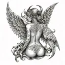 back tatto of half angel half demon girl tattoo design idea