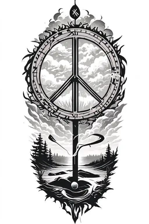 peace and lightining storm and time and nature and golf course  tattoo design idea