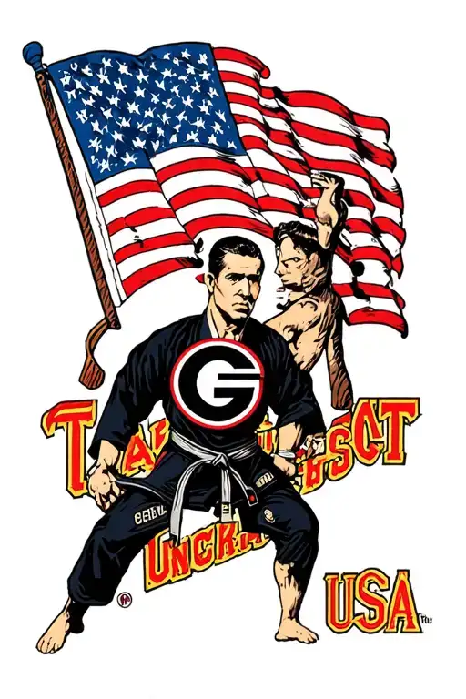 taekwindo black belt, university of georgia G and, usa flag on upper arm tattoo design idea