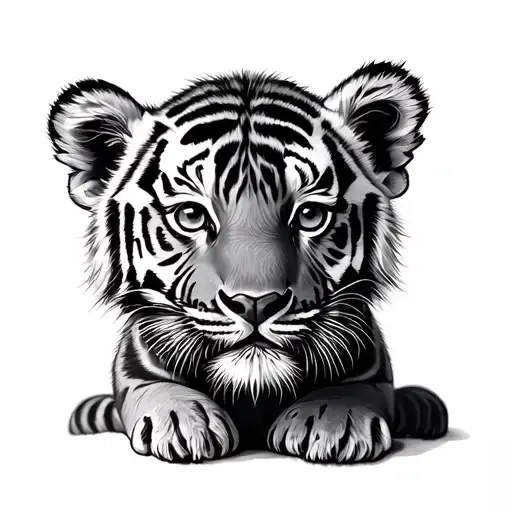 3 baby tiger cubs with night sky filled tattoo design idea