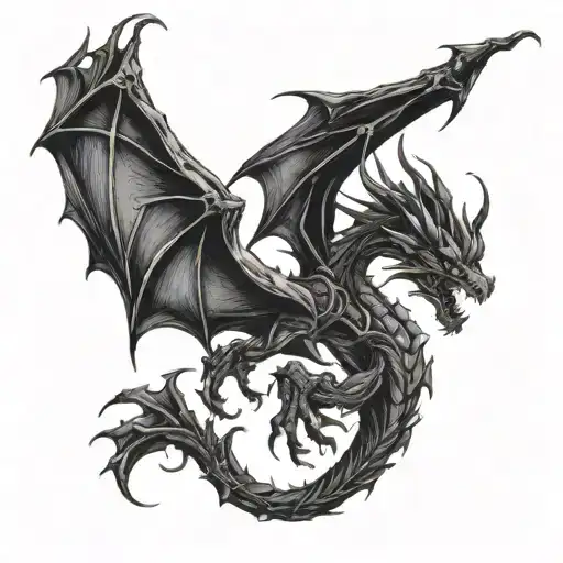 Anime Dragon around the Arm. Black calour. Only black Calour. Look scary and Dark tattoo design idea