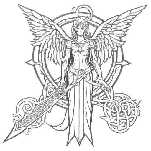 Angel Celtic Cathedral Angel sword  Thursday's angel sword tattoo design idea