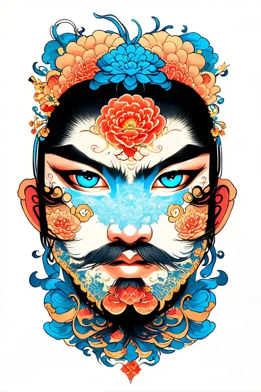 Namakubi, blue eyes tattoo design idea