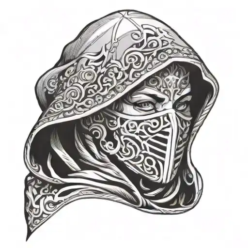face in mask and hood tattoo design idea