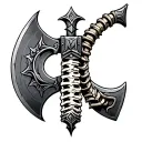 Double headed Norse axe with human spine handle tattoo tattoo design idea