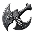 Double headed Norse axe with human spine handle tattoo tattoo design idea