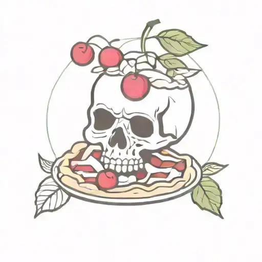 cherry pie with skull  tattoo design idea