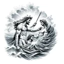 zeus and poseidon storm and wave tattoo design idea