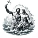 zeus and poseidon storm and wave tattoo design idea