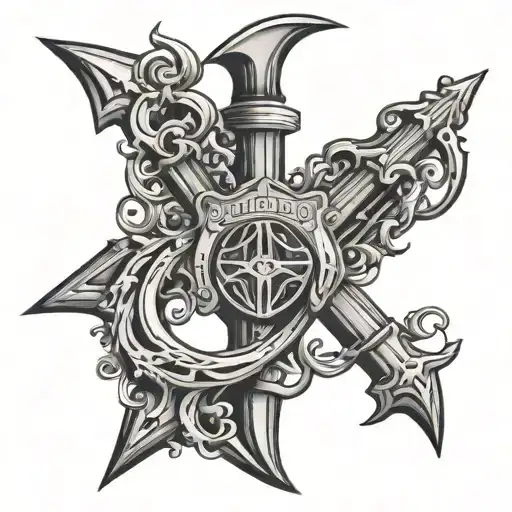 Barbados trident intertwined tattoo design idea