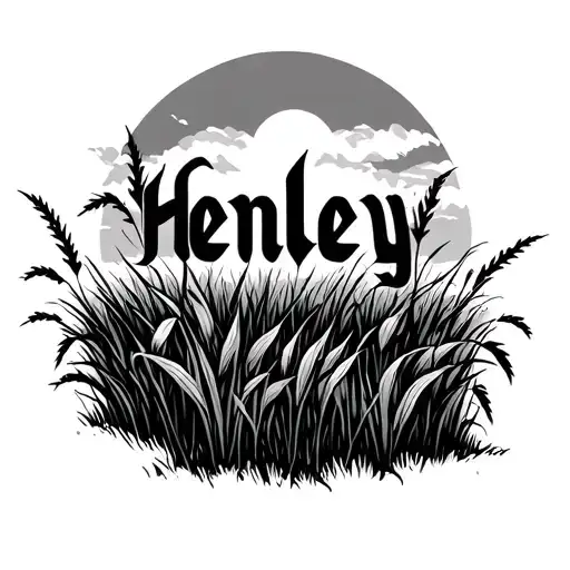 high meadow and tall grass intertwined with the name "Henley" tattoo design idea