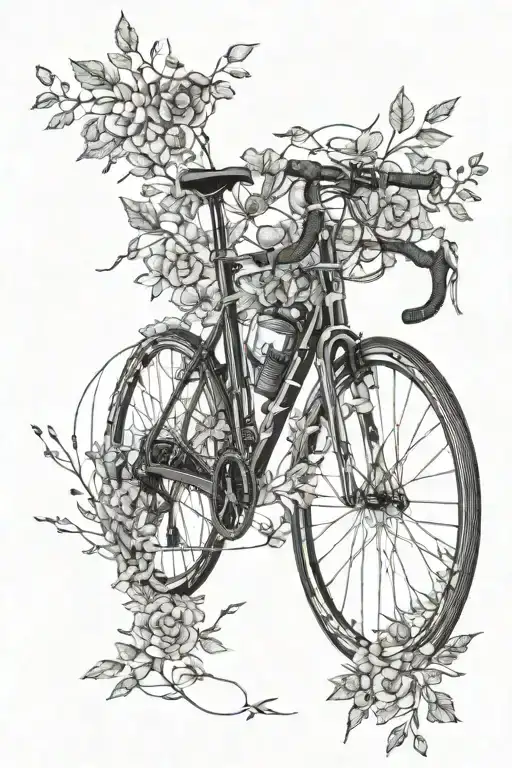 road bicycle surrounded by nature elements and his chain used for road tattoo design idea