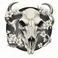 realistic longhorn skull with cherry blossoms no background  tattoo design idea