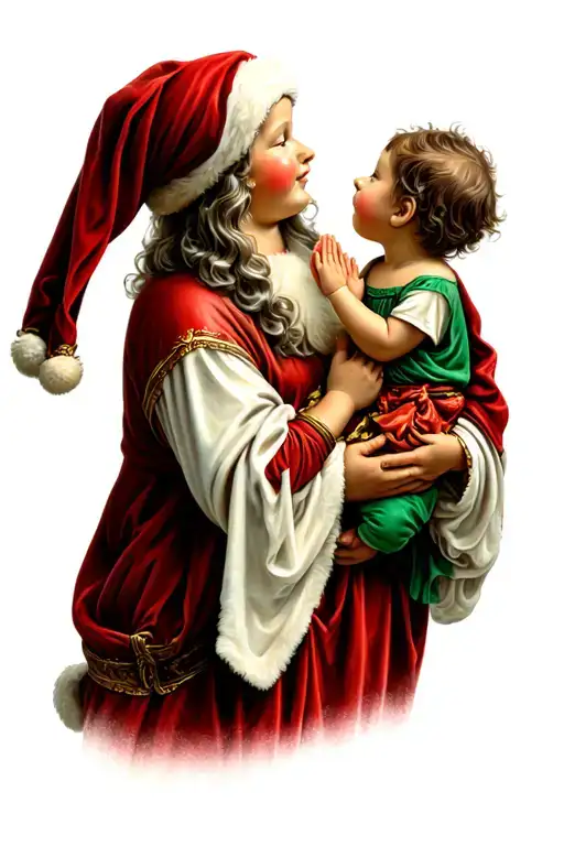 santa maria holding 2 kids praying hands holding looking up tattoo design idea