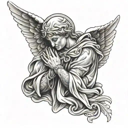 r with angel praying hands tattoo design idea