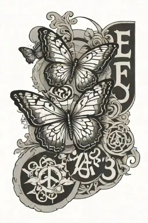 peace, butterfly and 1993 written sign tattoo design idea